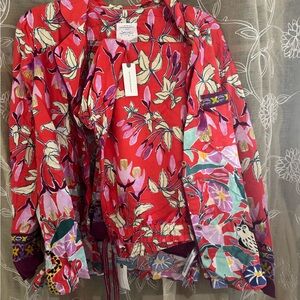 Anthropologie Red Floral Pajama Set